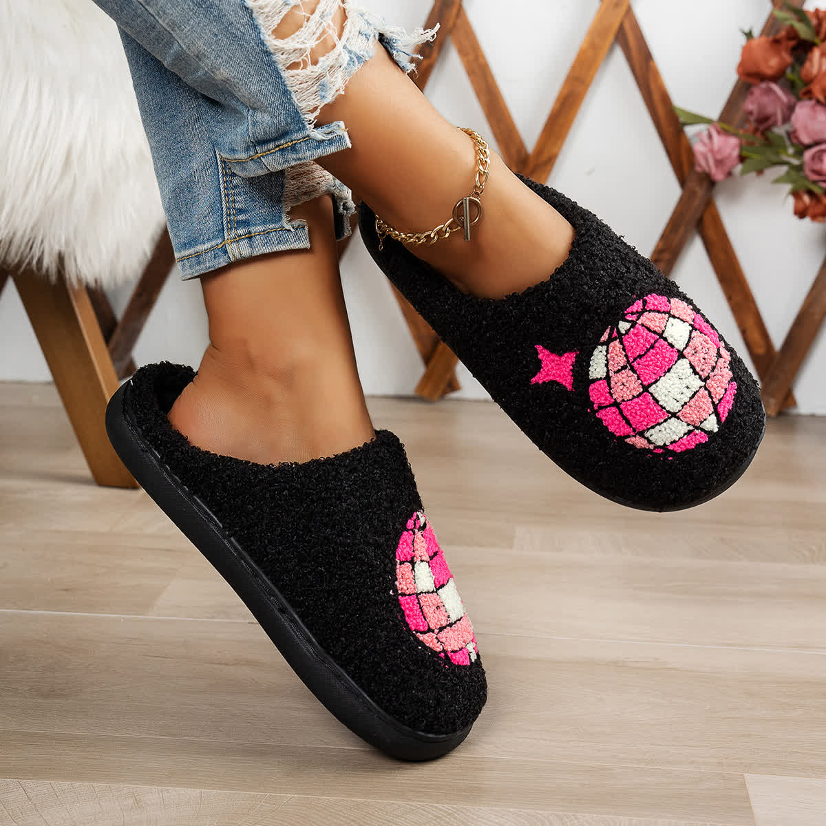 Plus Size Disco Ball Print Slippers - image 5