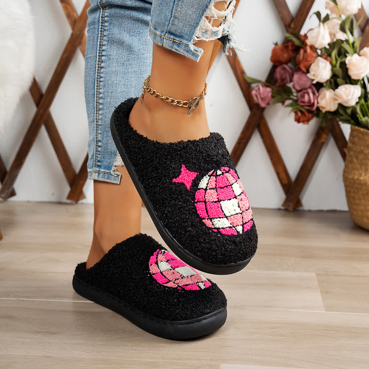 Plus Size Disco Ball Print Slippers - image 6
