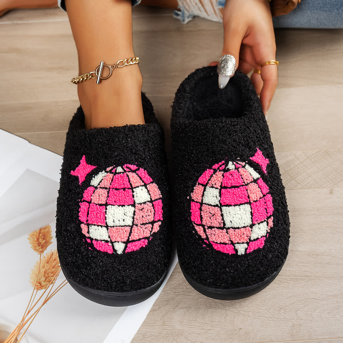 Plus Size Disco Ball Print Slippers - Black - EU44-45(US10-11) - image 4