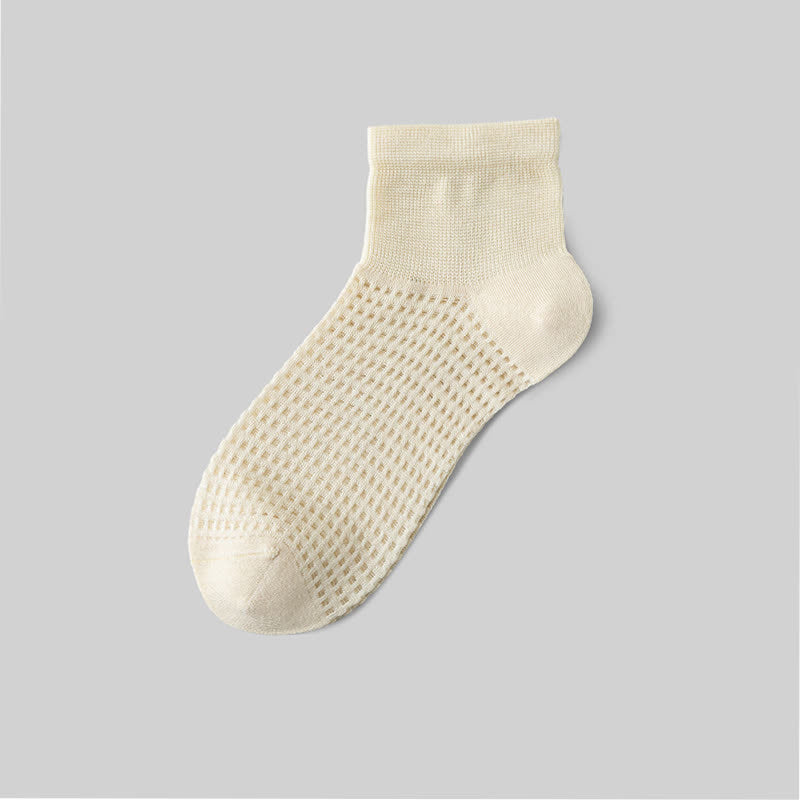 Mesh Breathable Mulberry Silk Ankle Socks(9 Pairs) - Beige - EU36-40(US3-7) - image 6