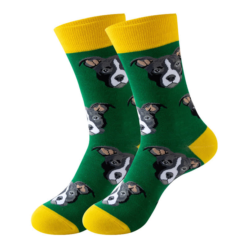 Cute Dog Series Quarter Socks(5 Pairs) - Green&Yellow - EU36-43(US3-9) - image 3