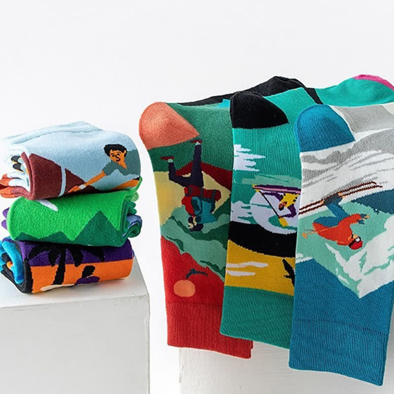 Outdoor Sports Print Series Quarter Socks(5 Pairs) - image 2