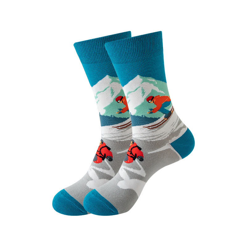 Outdoor Sports Print Series Quarter Socks(5 Pairs) - Blue - EU36-43(US3-9) - image 4