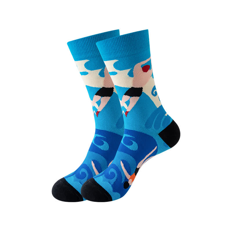 Outdoor Sports Print Series Quarter Socks(5 Pairs) - Dark Blue - EU36-43(US3-9) - image 8