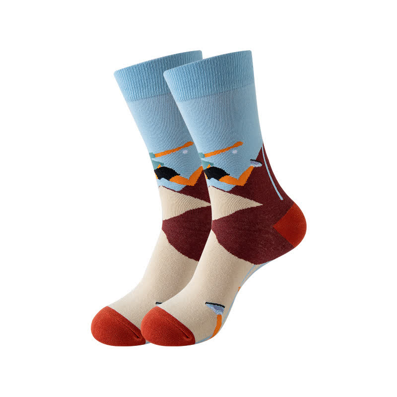 Outdoor Sports Print Series Quarter Socks(5 Pairs) - Light Blue - EU36-43(US3-9) - image 5
