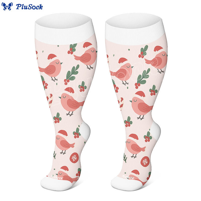 Plus Size Christmas Gnomes Birds Compression Socks - image 3
