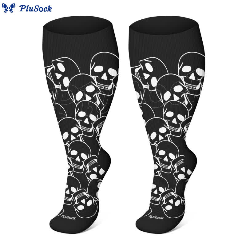 Plus Size Halloween Fun Skull Print Compression Socks(3 Pairs) - image 3