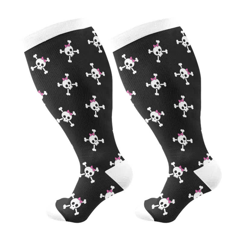 Plus Size Halloween Fun Skull Print Compression Socks - B - 4XL - image 8