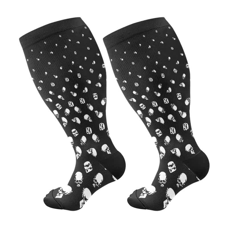 Plus Size Halloween Large Skull Print Compression Socks(3 Pairs) - Black-A(1 Pair) - 4XL - image 6