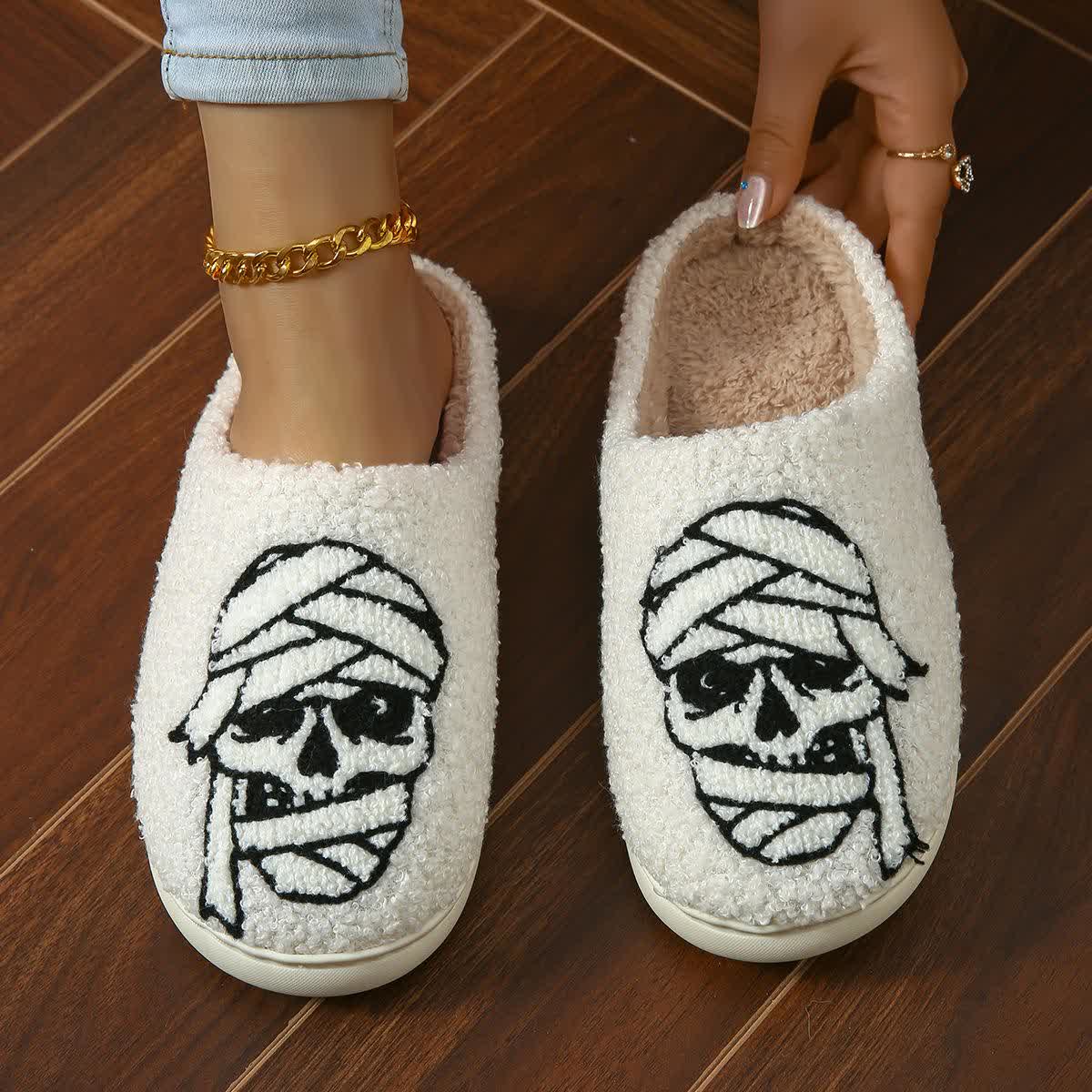 Plus Size Halloween Bandage Skull Print Slippers - White - EU44-45(US10-11) - image 2