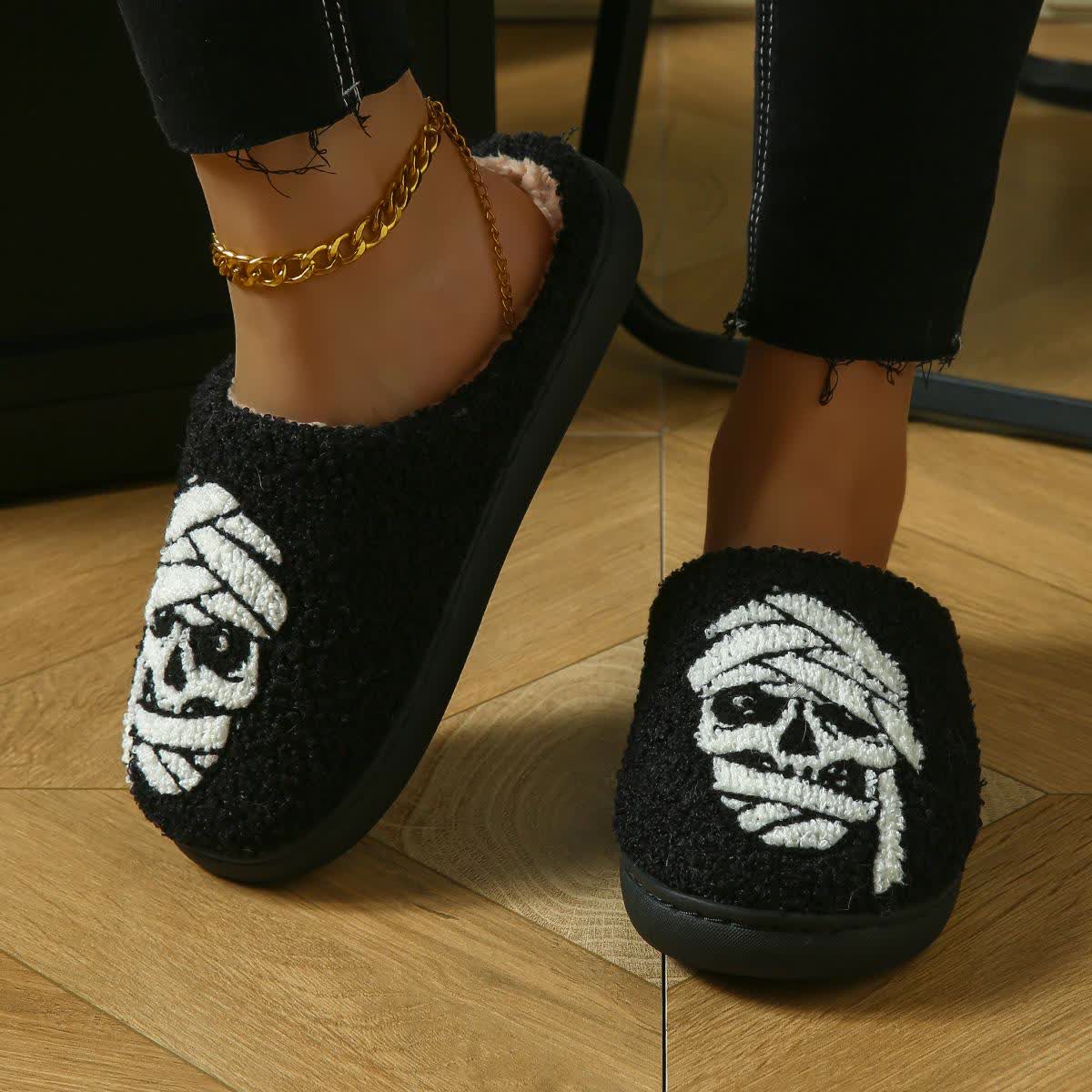 Plus Size Halloween Bandage Skull Print Slippers - Black - EU44-45(US10-11) - image 6