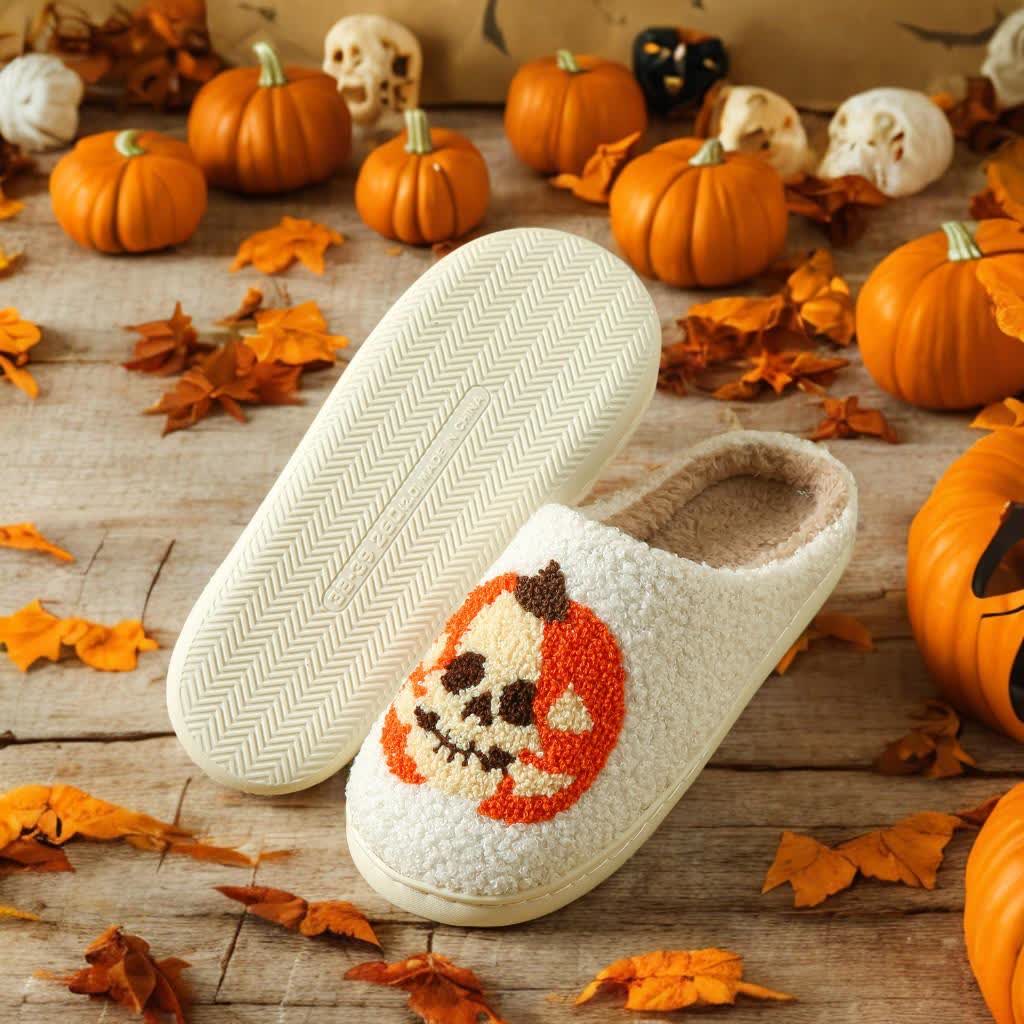 Plus Size Halloween Ghost Face Pumpkin Print Slippers - White - EU44-45(US10-11) - image 2