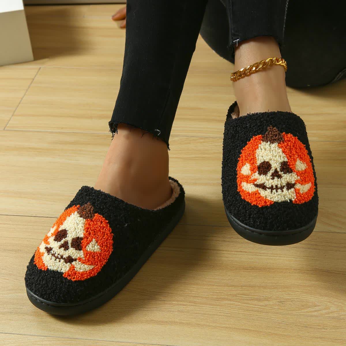 Plus Size Halloween Ghost Face Pumpkin Print Slippers - image 12