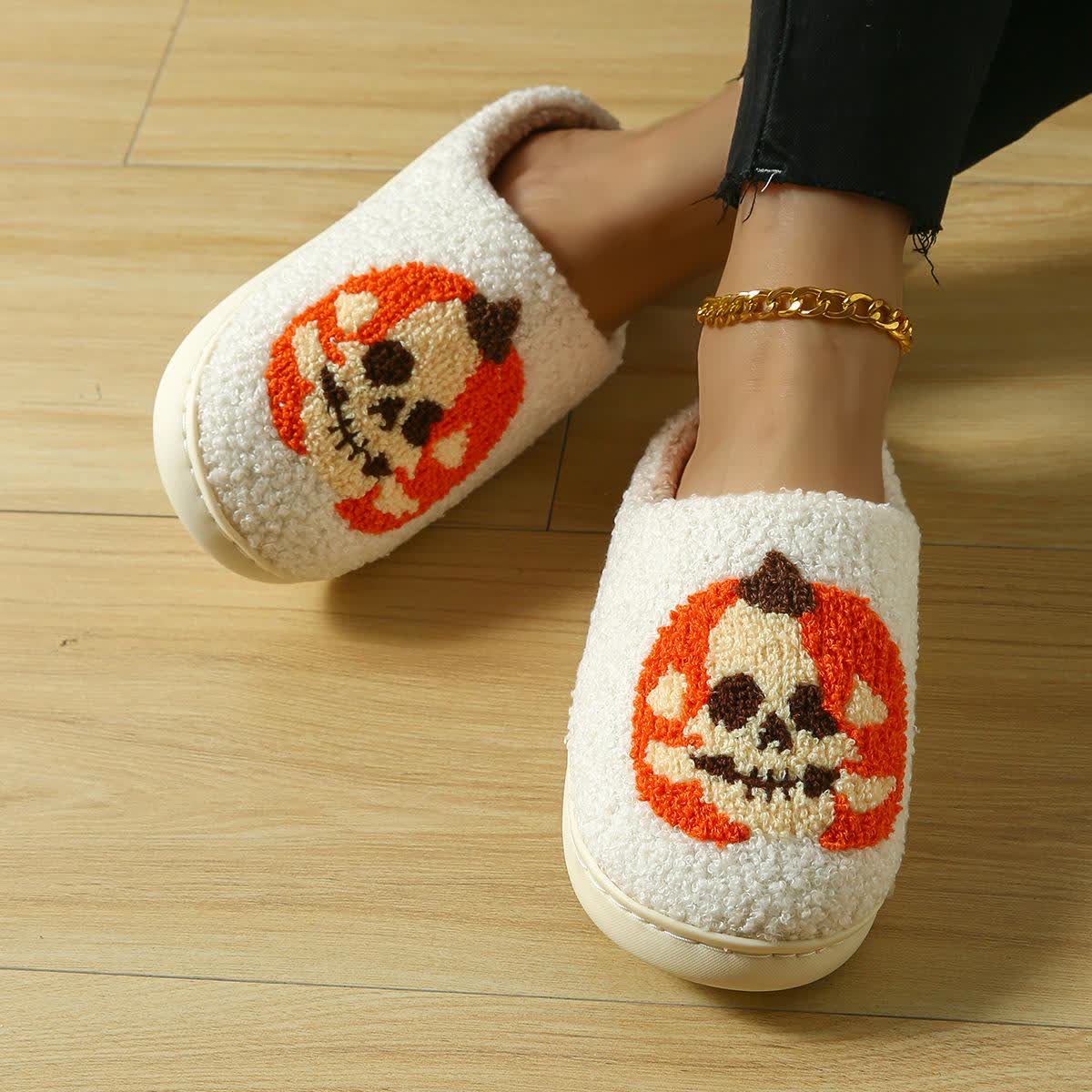 Plus Size Halloween Ghost Face Pumpkin Print Slippers - image 5