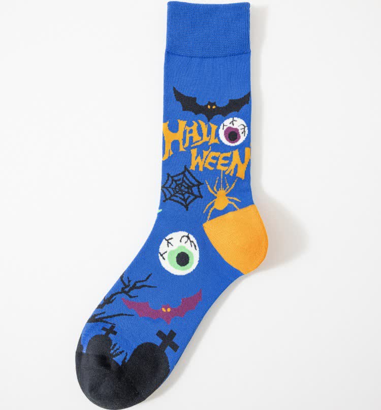 Plus Size Halloween Spooky Print Quarter Socks(5 Pairs) - Blue - EU41-46(US7.5-12) - image 10