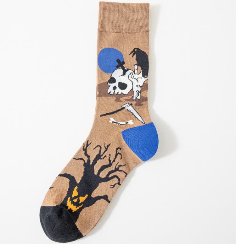 Plus Size Halloween Spooky Print Quarter Socks(5 Pairs) - Brown - EU41-46(US7.5-12) - image 9