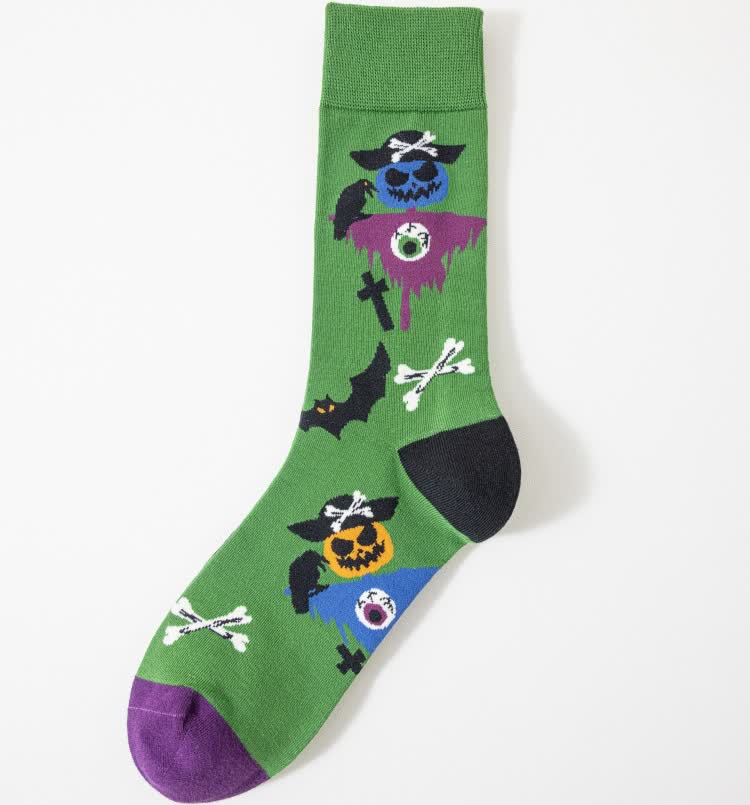 Plus Size Halloween Spooky Print Quarter Socks(5 Pairs) - Green - EU41-46(US7.5-12) - image 7