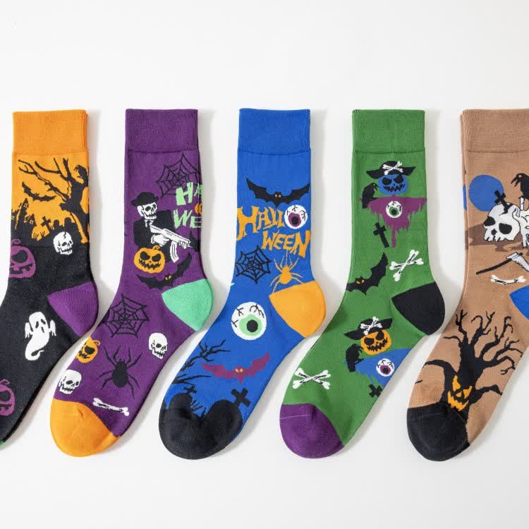 Plus Size Halloween Spooky Print Quarter Socks(5 Pairs) - image 2