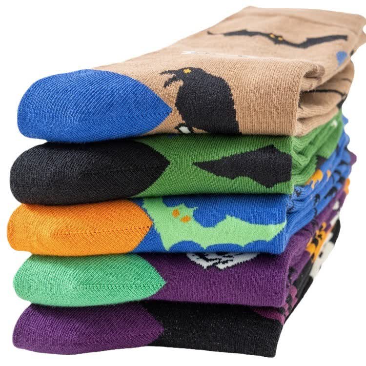 Plus Size Halloween Spooky Print Quarter Socks(5 Pairs) - image 5