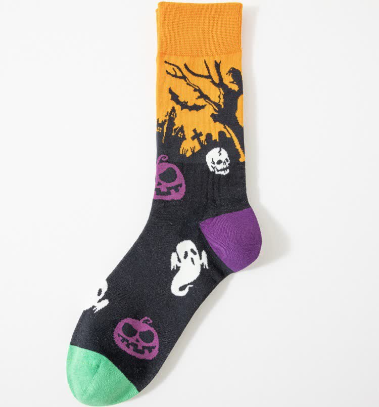 Plus Size Halloween Spooky Print Quarter Socks(5 Pairs) - Yellow - EU41-46(US7.5-12) - image 8