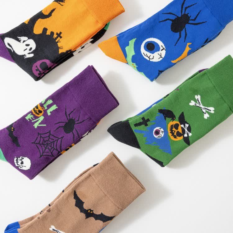 Plus Size Halloween Spooky Print Quarter Socks(5 Pairs) - image 4