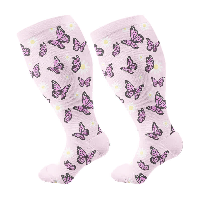 Plus Size Butterfly Flower Series Compression Socks - Purple - 4XL - image 7
