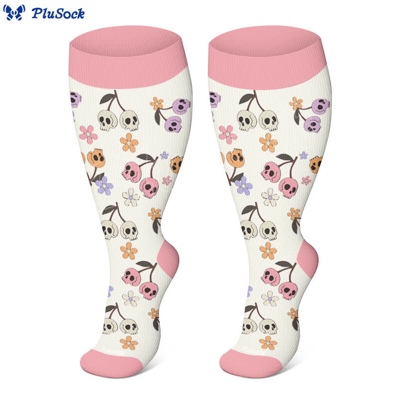 Plus Size Halloween Floral Skull Series Compression Socks(3 Pairs) - image 6