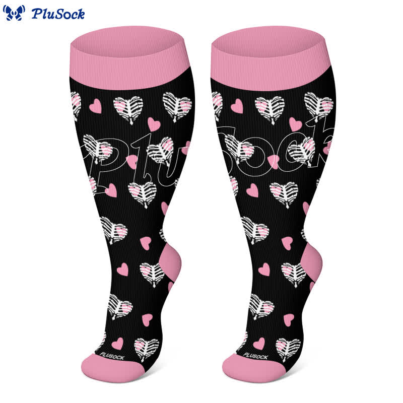 Plus Size Halloween Skull Flower Heart Print Compression Socks(3 Pairs) - image 2