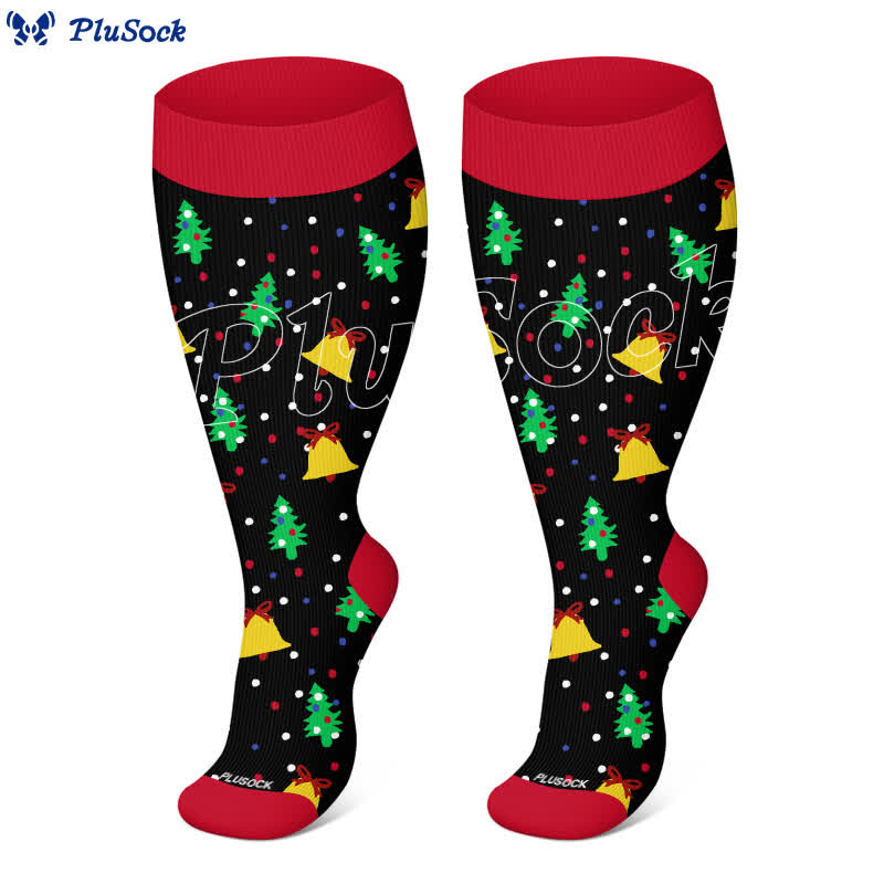 Plus Size Christmas Tree Bell Snowflake Print Compression Socks(3 Pairs) - image 1