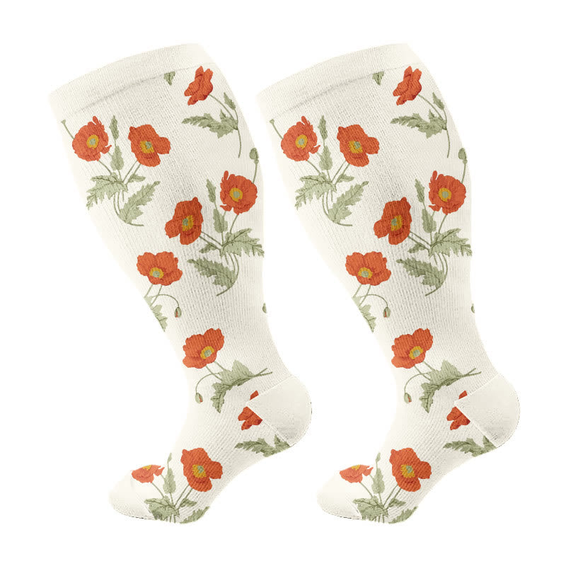 Plus Size Serenity Floral Compression Socks(3 Pairs) - Beige(1 Pair) - 4XL - image 5