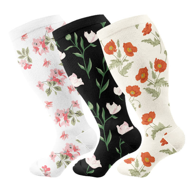 Plus Size Serenity Floral Compression Socks(3 Pairs) - Multicolor - 4XL - image 1