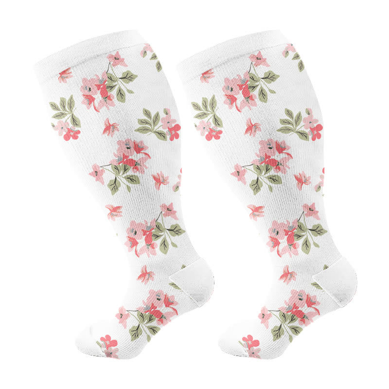 Plus Size Serenity Floral Compression Socks(3 Pairs) - White(1 Pair) - 4XL - image 6