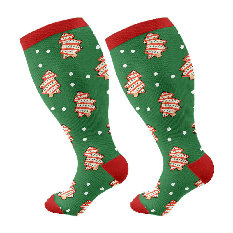Plus Size Jolly Christmas Compression Socks(3 Pairs) - Green(1 Pair) - 4XL - image 10