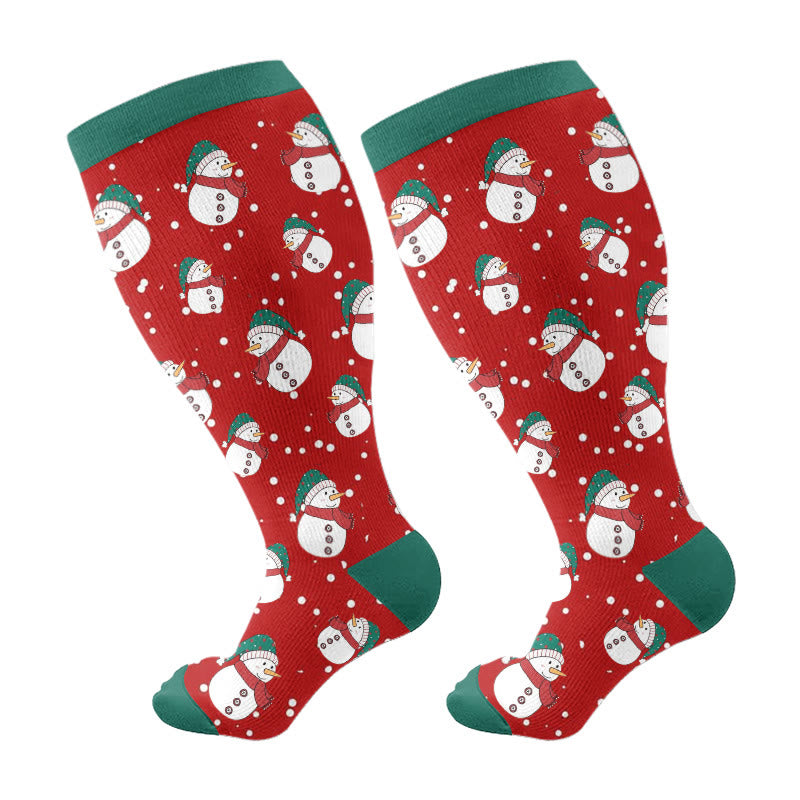 Plus Size Snowman Elk Gingerbread Man Compression Socks(3 Pairs) - Red - 4XL - image 7