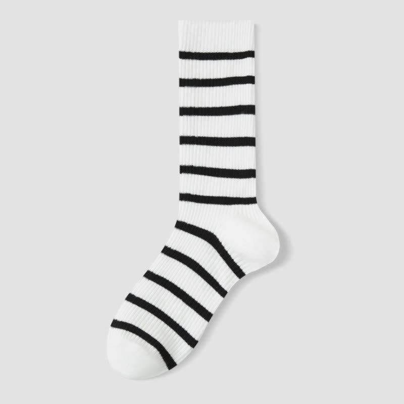 Plusock Plus Size Color Block Striped Quarter Socks(4 Pairs) - White - EU36-40(US3-7) - image 9