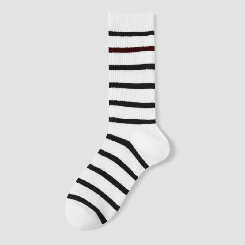Plusock Plus Size Color Block Striped Quarter Socks(4 Pairs) - Beige - EU36-40(US3-7) - image 11