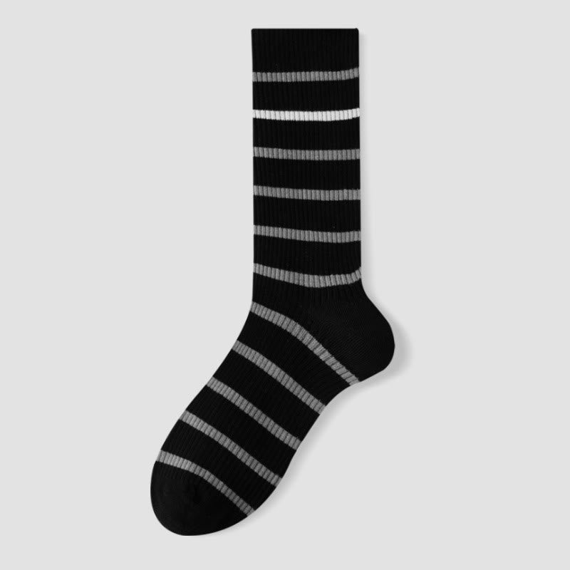 Plusock Plus Size Color Block Striped Quarter Socks(4 Pairs) - Black - EU36-40(US3-7) - image 10