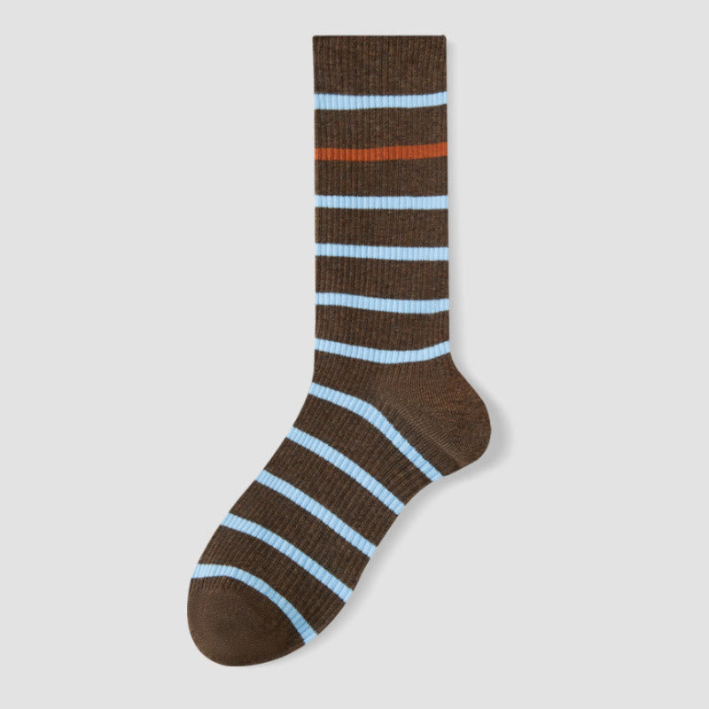 Plusock Plus Size Color Block Striped Quarter Socks(4 Pairs) - Brown - EU36-40(US3-7) - image 14