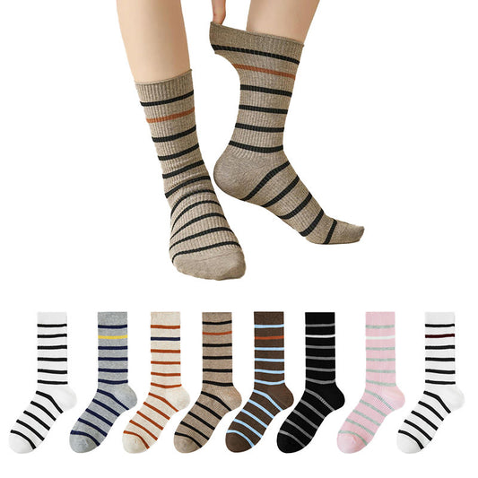 Plusock Plus Size Color Block Striped Quarter Socks(4 Pairs) - Multicolor(8 Pairs) - EU36-40(US3-7) - image 0