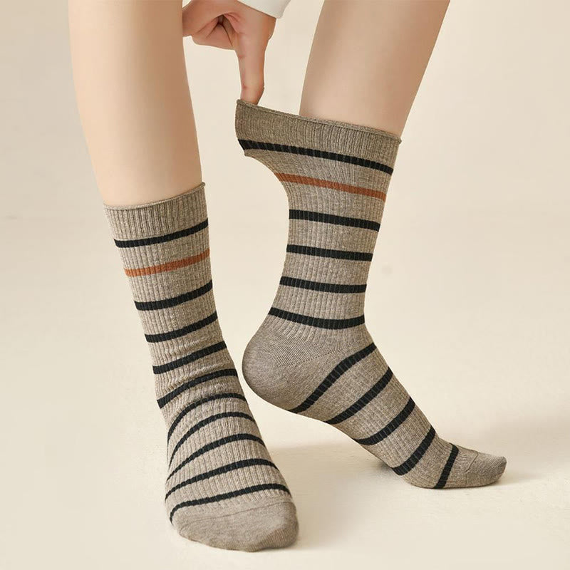 Plusock Plus Size Color Block Striped Quarter Socks(4 Pairs) - image 1