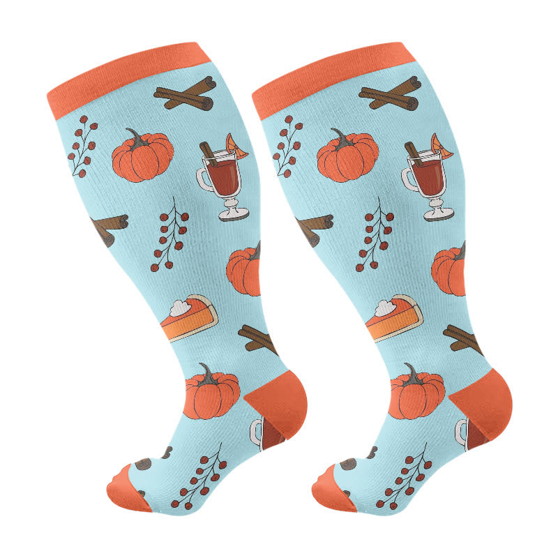Plusock Plus Size Autumn Atmosphere  Compression Socks(3 Pairs) - Blue(1 Pair) - 4XL - image 7