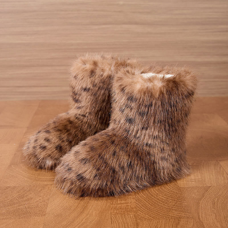 Plusock Plus Size Fur Leopard Print Slippers - Brown - EU42-43(US8.5-9) - image 7