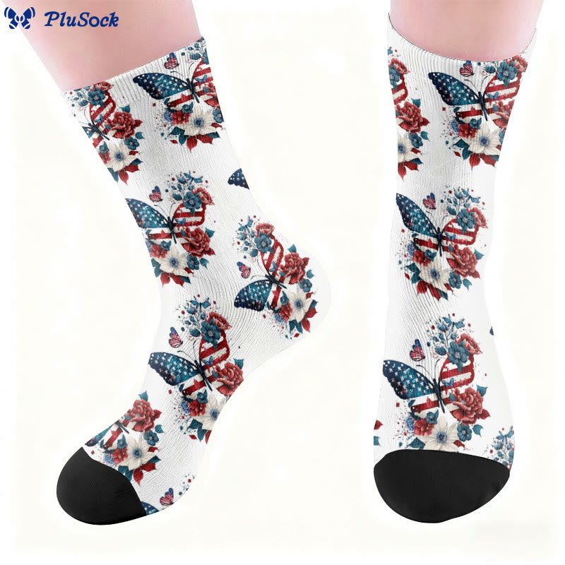 Plusock Plus Size Butterfly American Flag Quarter Socks - image 8