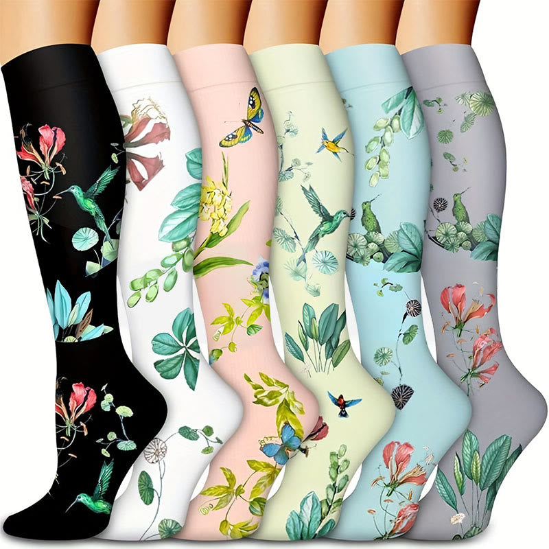 Botanical Bloom Knee High Compression Socks(6 Pairs) - Multicolor - S/M - image 0