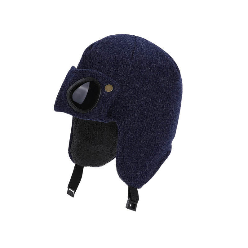 Sunglasses Ear Protection Beanie With Goggles - Navy Blue - One Size - image 6