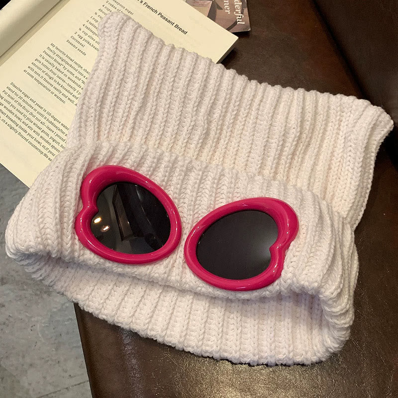 Eye Catching Design Beanie With Goggles - Beige - One Size - image 9
