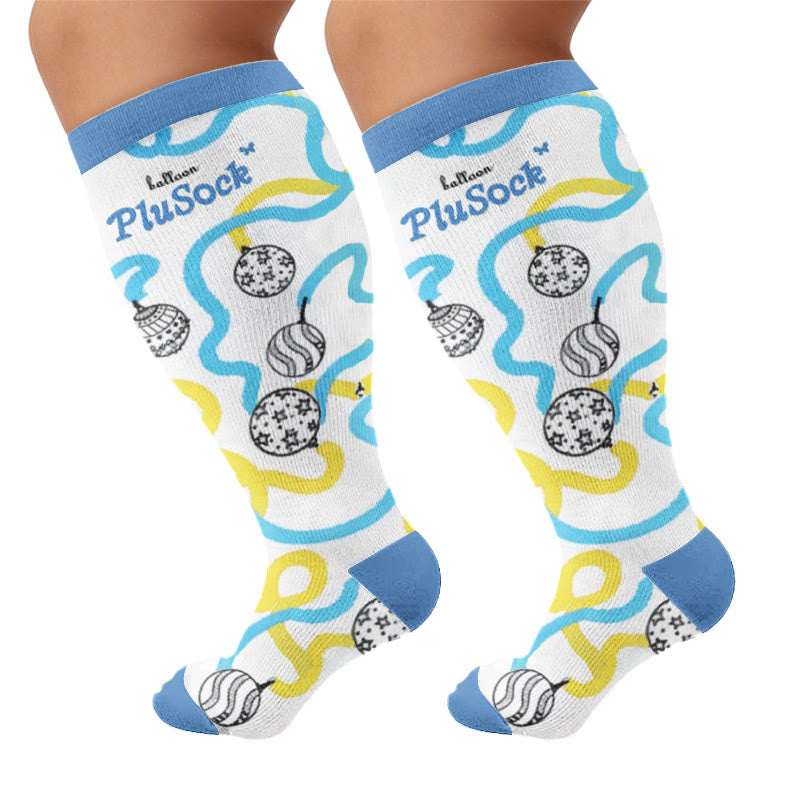Plus Size Stripe Ballon Compression Socks - Blue(1 Pair) - 4XL - image 7