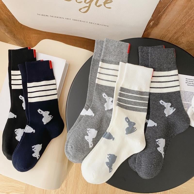 Four Stripe Rabbit Quarter Socks(5 Pairs) - image 13