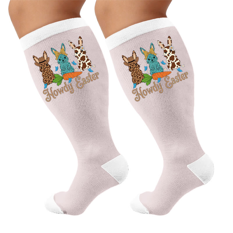 Plus Size Easter Bunny Print Compression Socks - Bunny(1 Pair) - 4XL - image 7