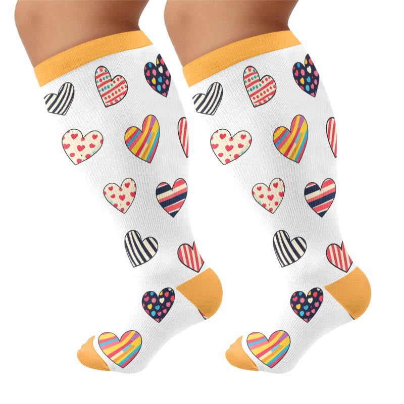 Plus Size Heart Daisy Stripe Compression Socks - White(1 Pair) - 4XL - image 7